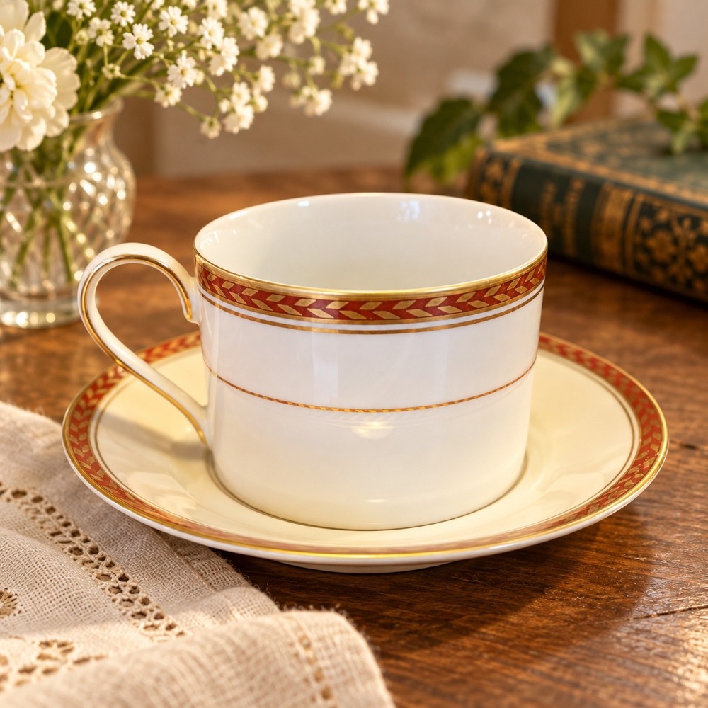 Vintage Mikasa Medici Red Cup Saucer Fine China Gold Trim Japan MCM